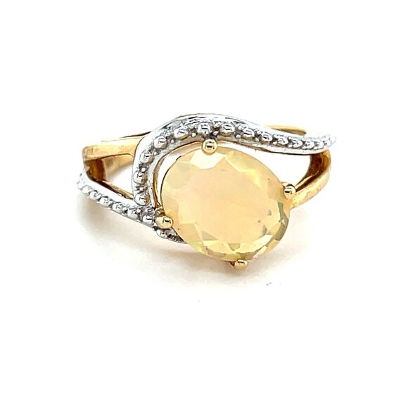 10K Oval Shaped Opal/Diamonds Ring - Picture 1 of 9